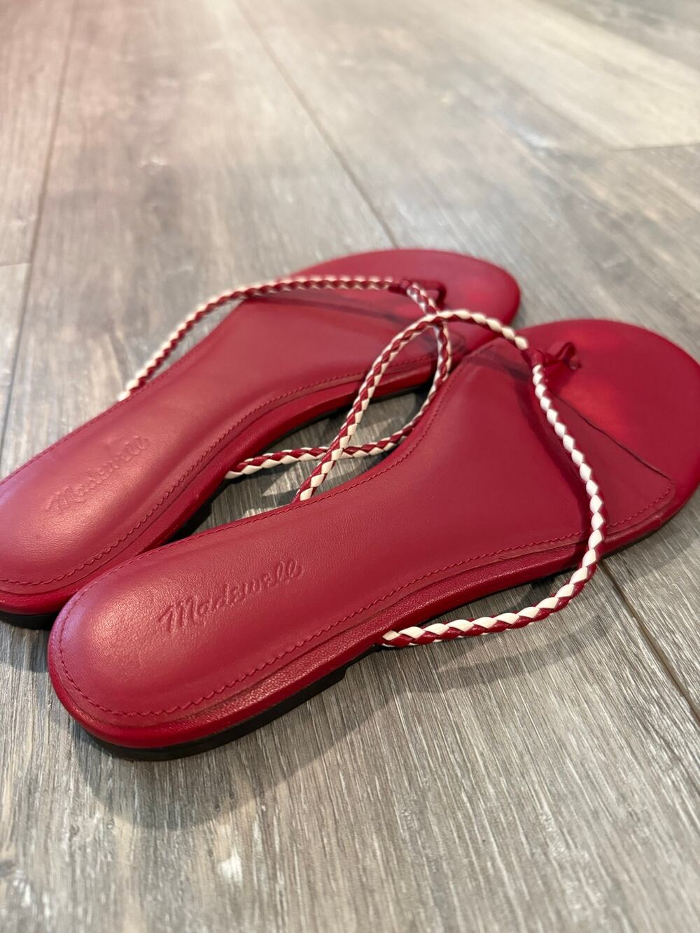 Madewell Red Leather Braided Strap Flat Sandals Size 8